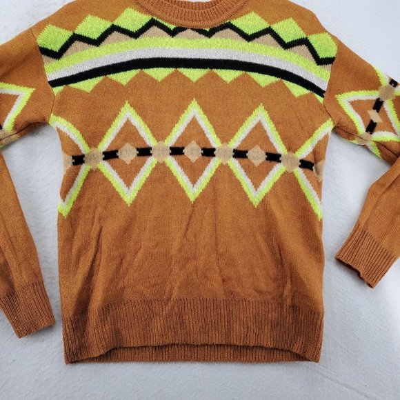 ULTRA FLIRT Sweater Women’s Long Sleeve Geometric Pattern Brown Small - Picture 3 of 10